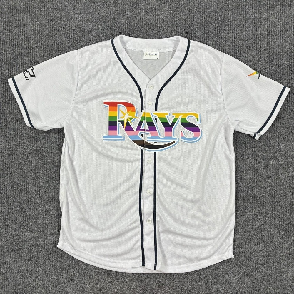 Tampa Bay Rays Jersey Mens Medium White Pride Button Front MLB Baseball Match-Up